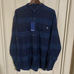 HUK HUK Sea Barrier Fishing Shirt Men’s XL Blue Performance Button Down Vented.